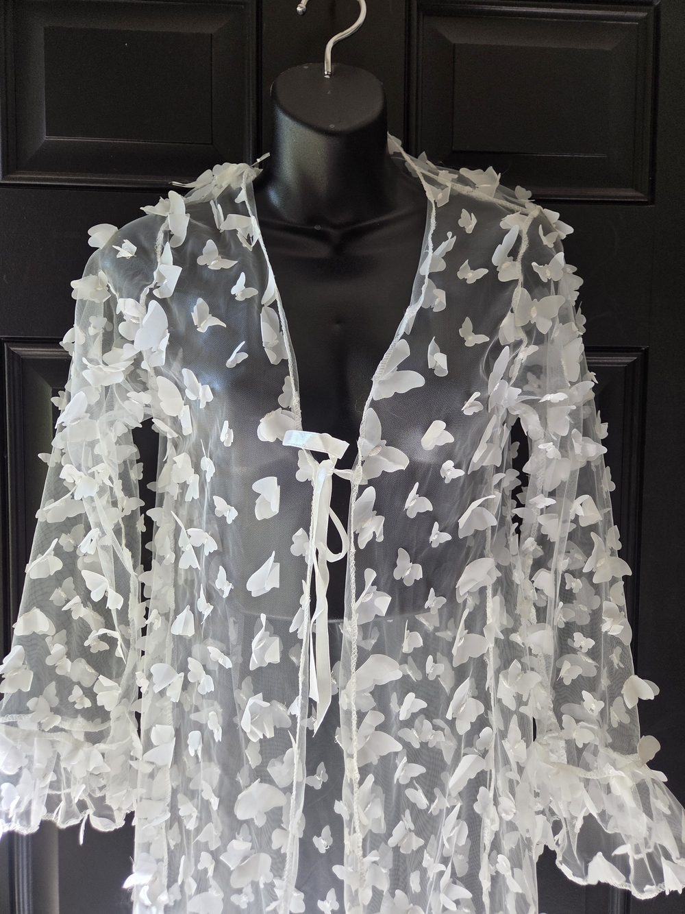 Vintage Sheer Butterfly Embroidered Duster - White